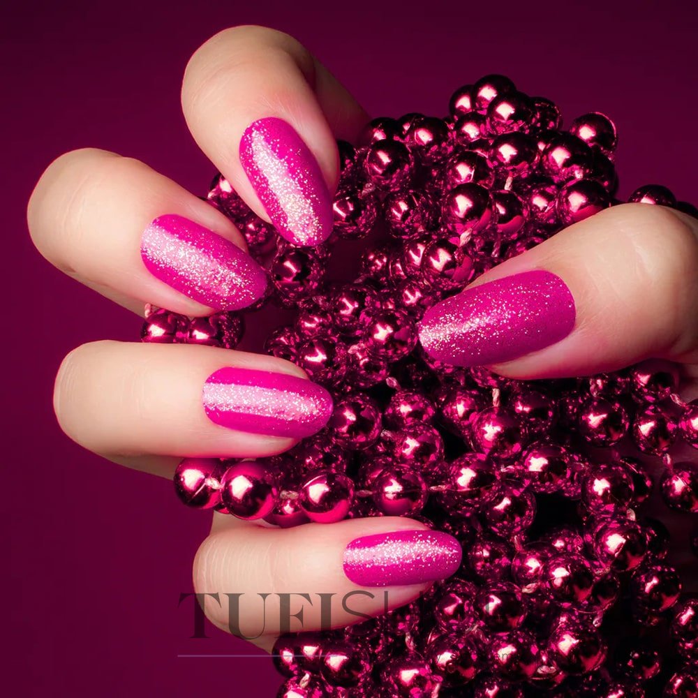 hot pink sparkly nails