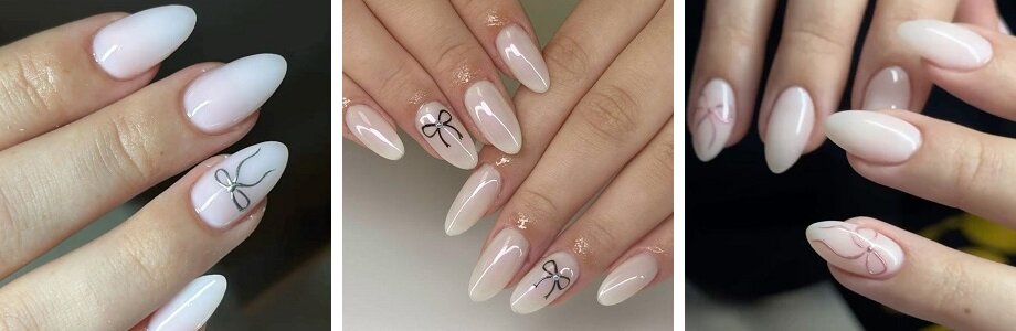Manicure mleczny z kokardkami