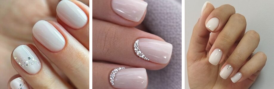 Manicure mleczny z cyrkoniami
